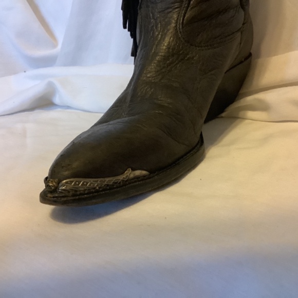 Vintage size 8 Western style black leather fringe cowboy boots made in USA - Picture 3 of 16